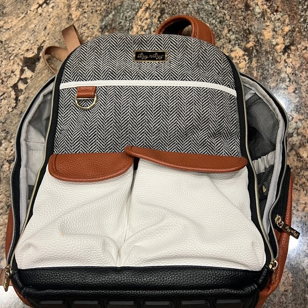 Itzy Ritzy Boss Large Capacity Functional Backpack Diaper Bag Coffee Cream